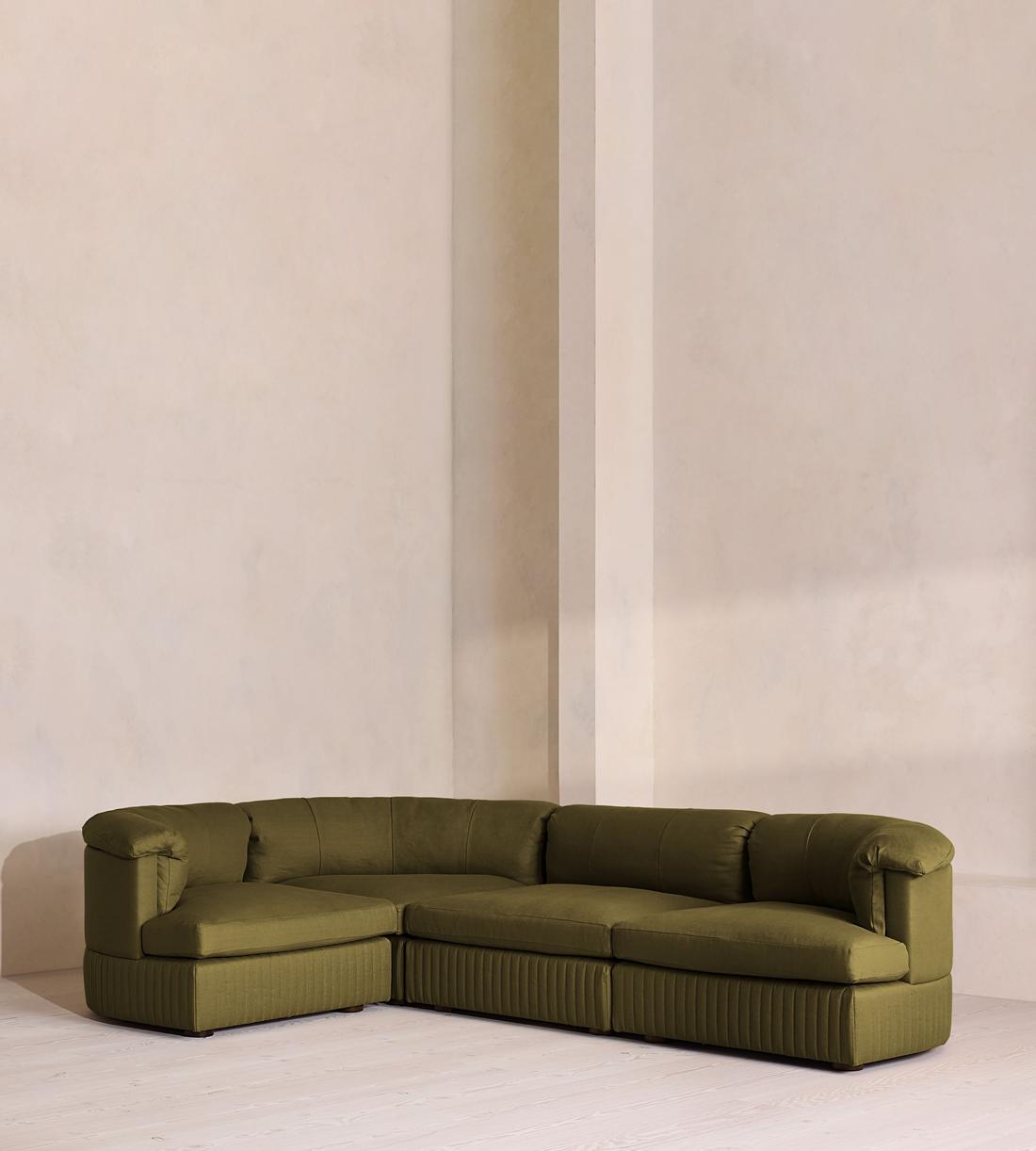 Oona Deep Sit Modular Sofa - L-Shape Sofa - Linen - Olive - UK - Listing - Image 1
