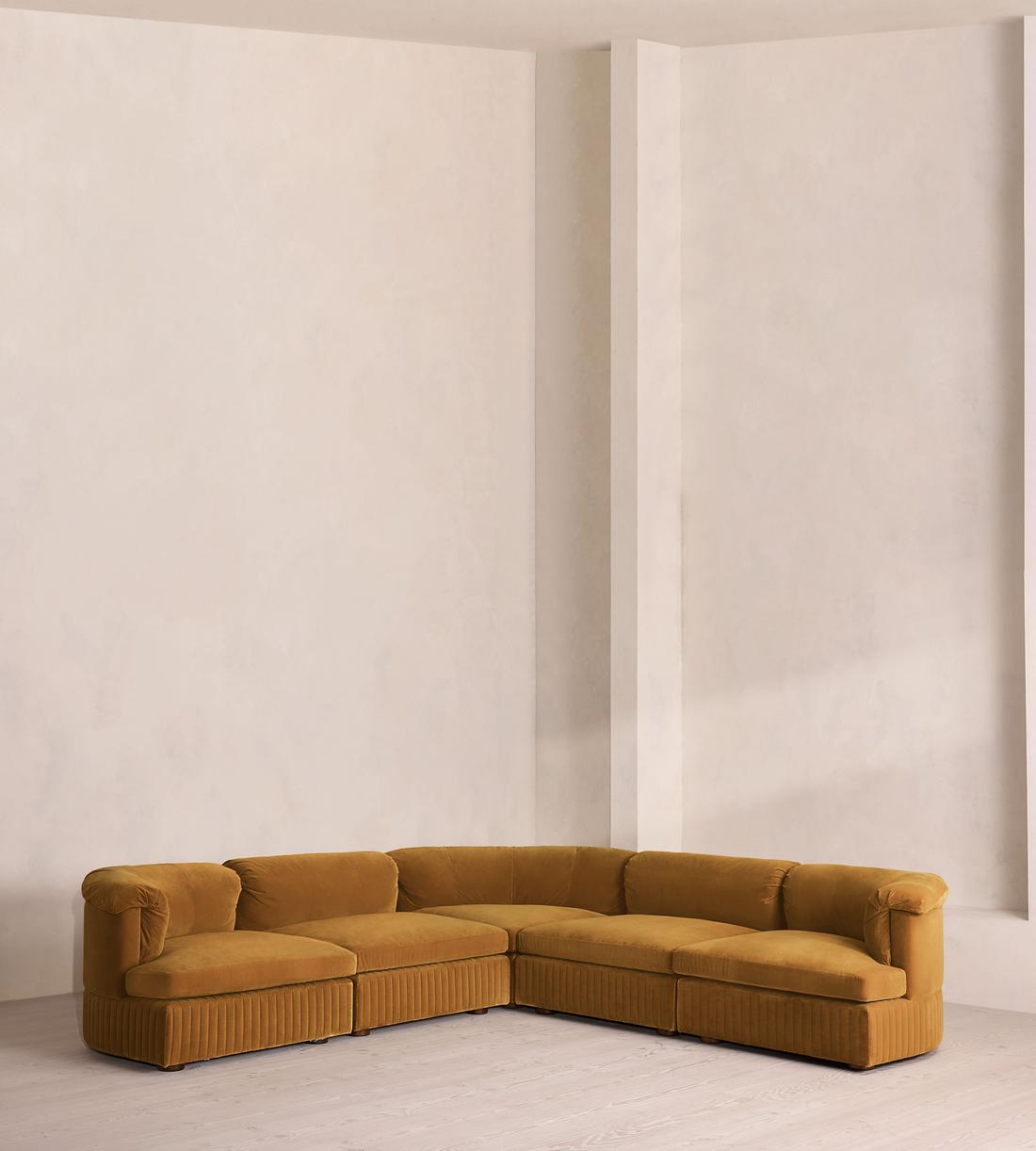 Oona Sectional Sofa - Corner Sofa - Velvet Mustard - US - Listing - Image 1