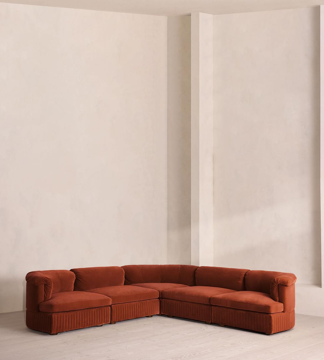 Oona Sectional Sofa - Corner Sofa - Velvet Rust - US - Listing - Image 1