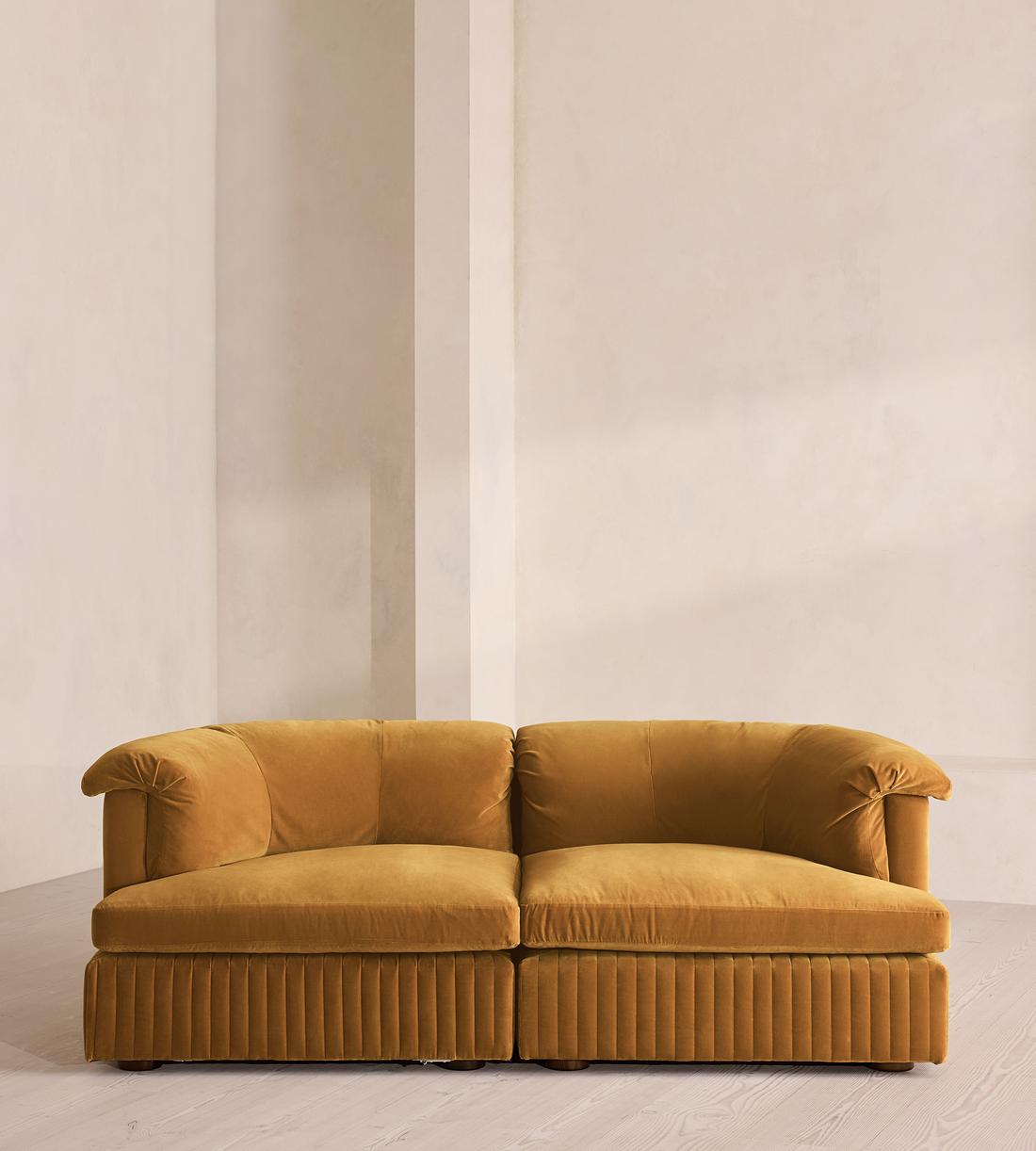 Oona Sectional Sofa - Three Seater - Velvet Mustard - US - Listing - Image 1