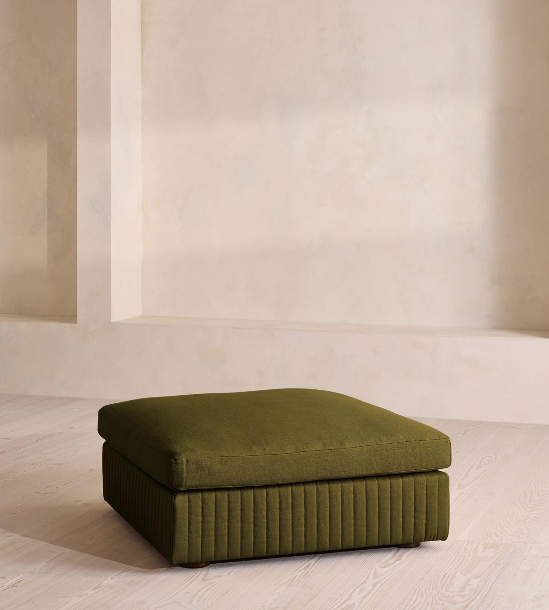 Oona Ottoman - Linen - Olive - UK - Listing - Image 1