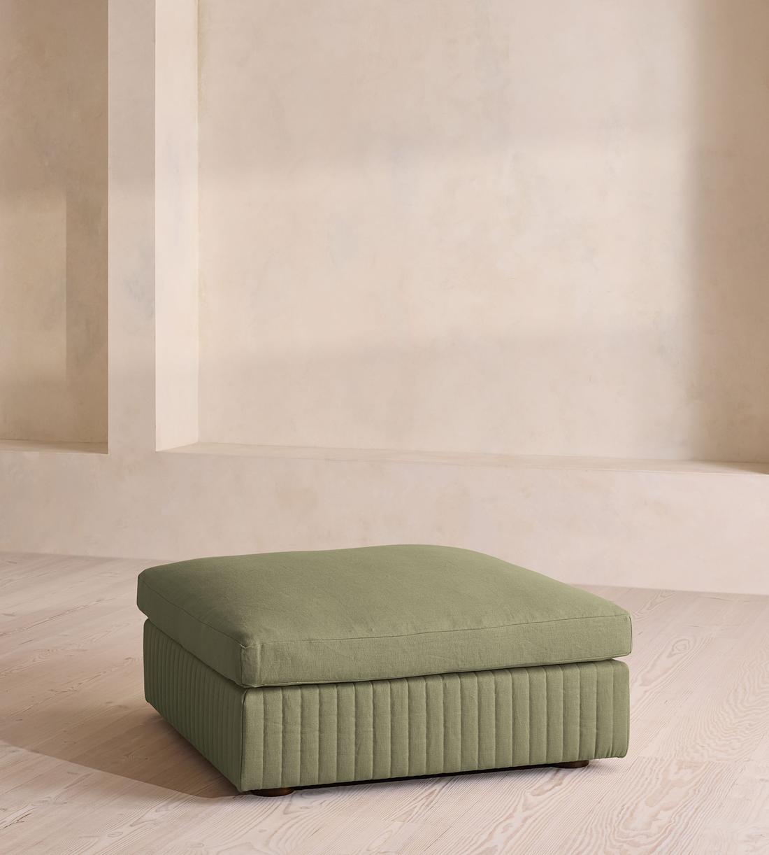 Oona Ottoman - Linen - Sage - UK - Listing - Image 1