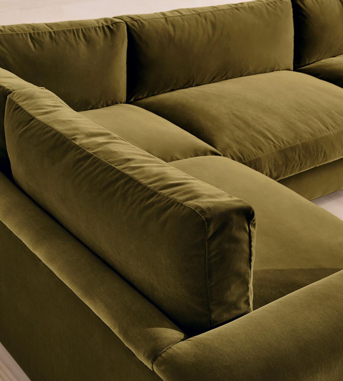 Mossley Right L-Shape Sofa - Velvet - Olive - Images - Image 4