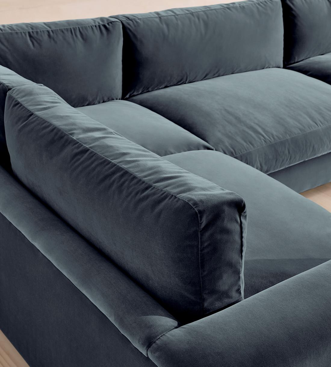 Mossley Right L-Shape Sofa - Velvet - Grey Blue - Images - Image 4