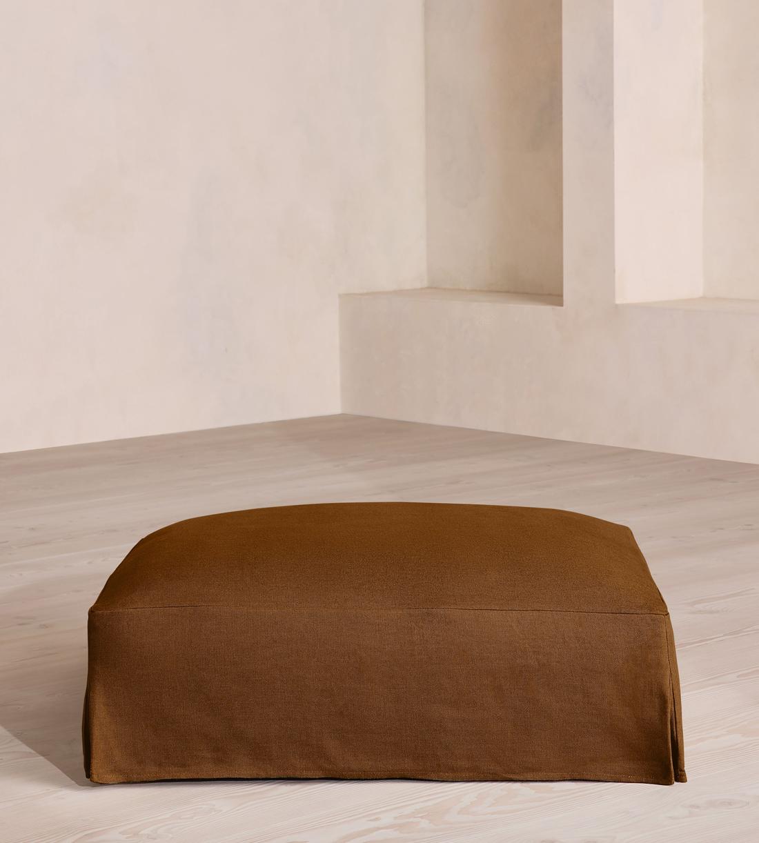 Roma Square Ottoman - Linen - Terracotta - UK - Listing - Image 1