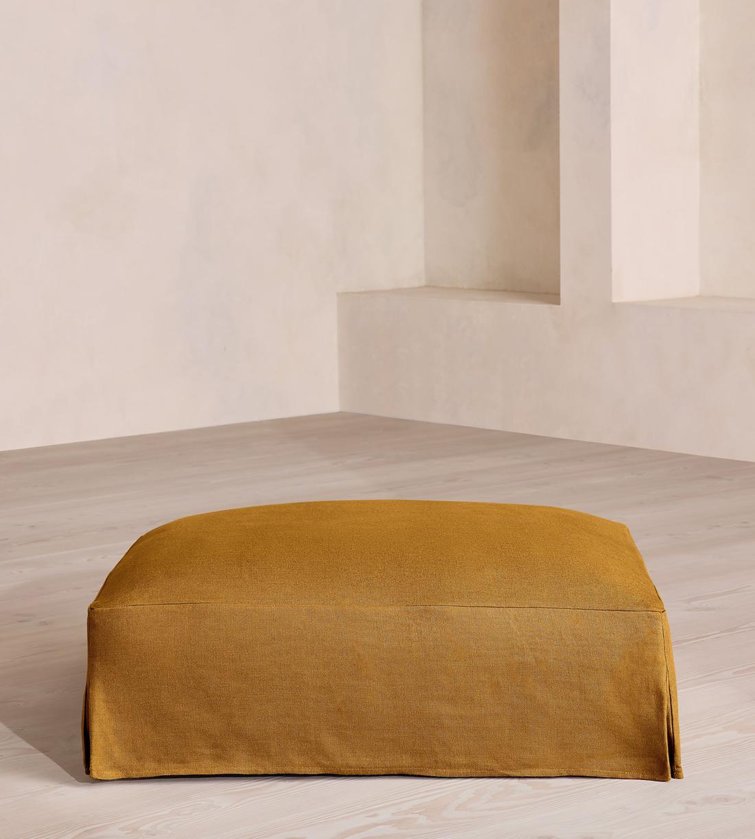 Roma Square Ottoman - Linen - Turmeric - US - Listing - Image 1