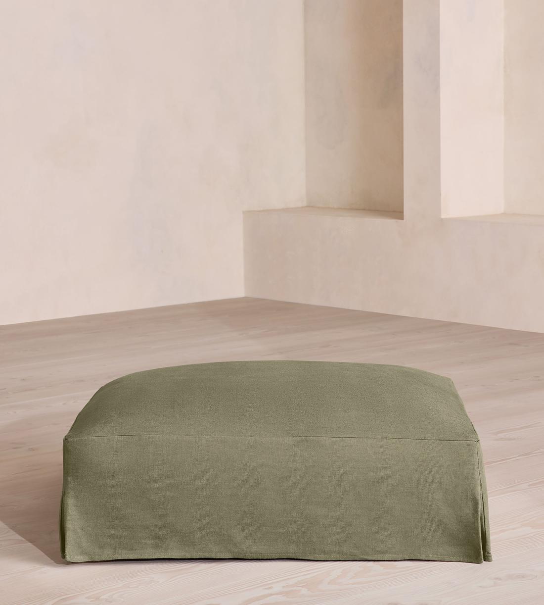 Roma Square Ottoman - Linen - Sage - Listing - Image 1