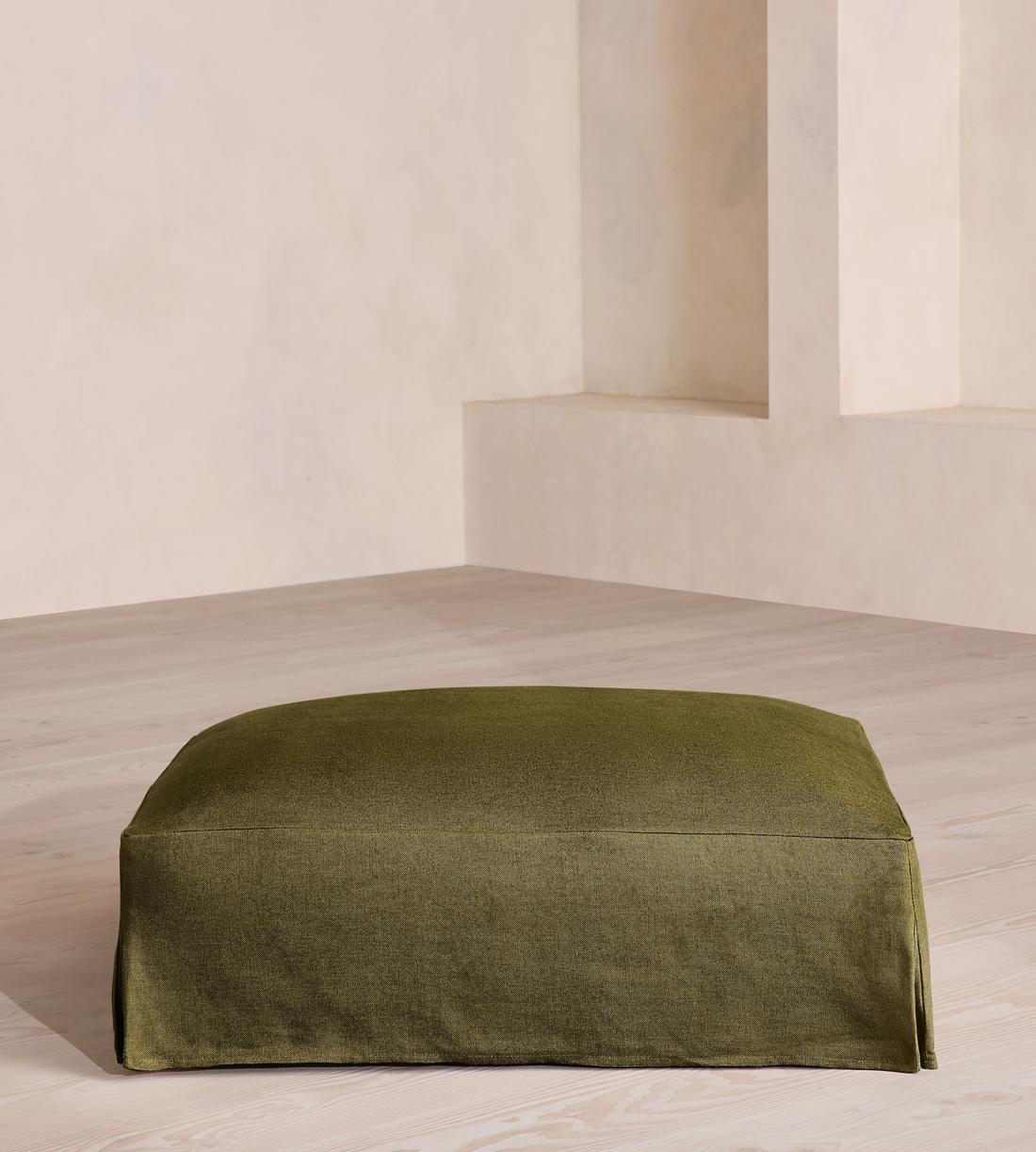 Roma Square Ottoman - Linen - Olive - US - Listing - Image 1
