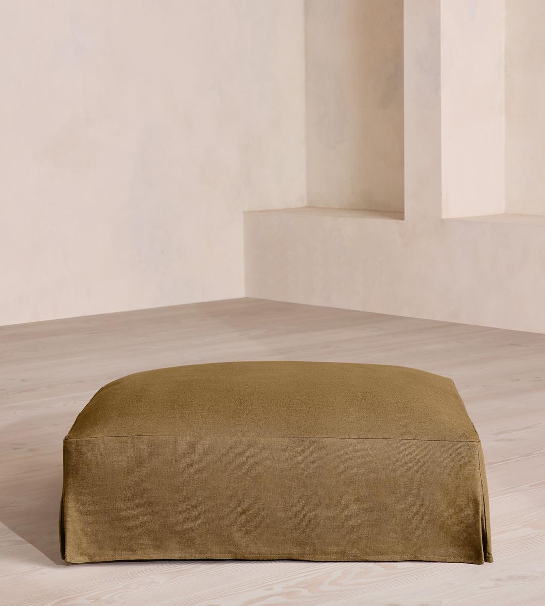 Roma Square Ottoman - Linen - Ochre - US - Listing - Image 1