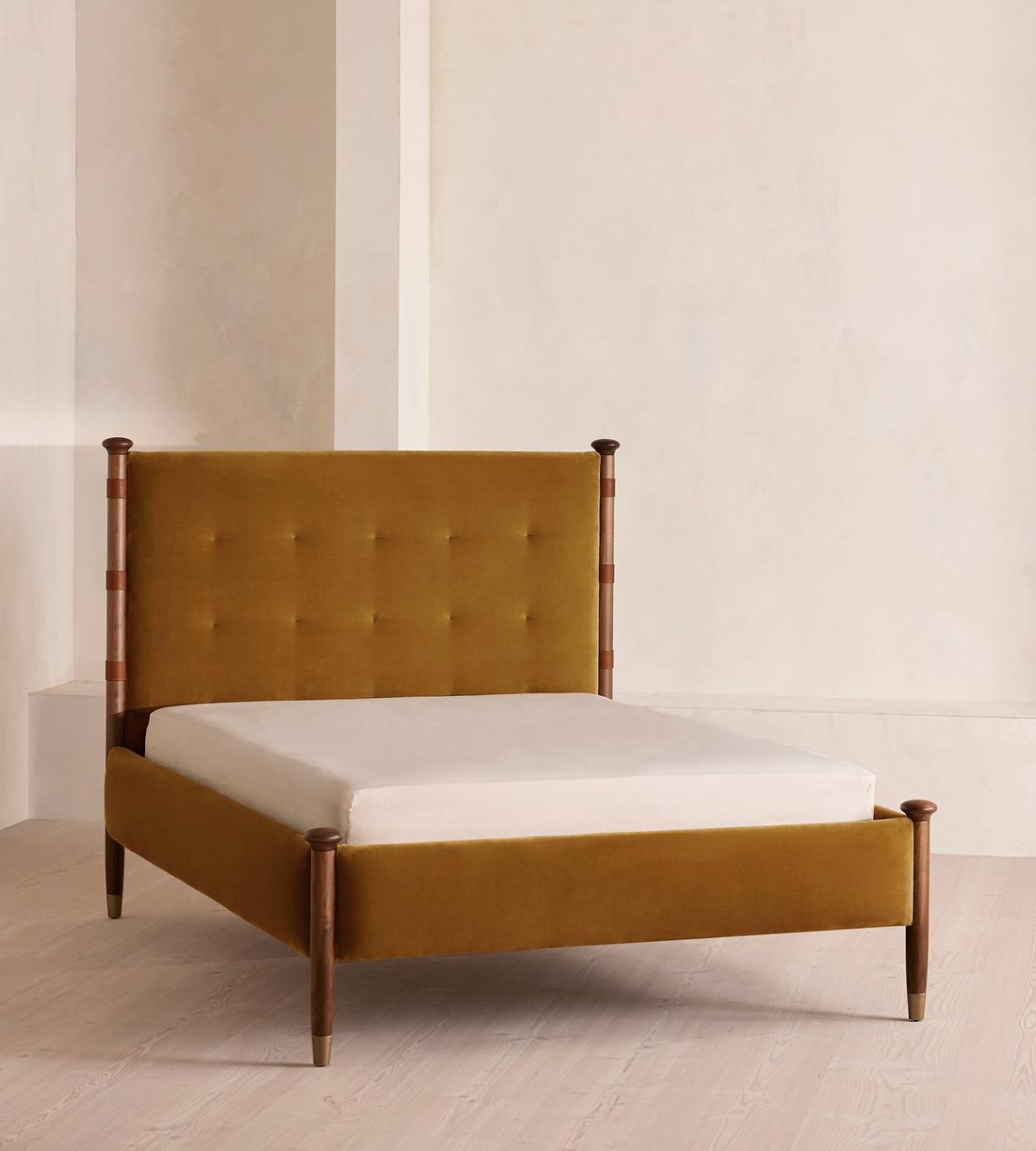 Paolo Bed - Queen - Velvet - Mustard - US - Listing - Image 1