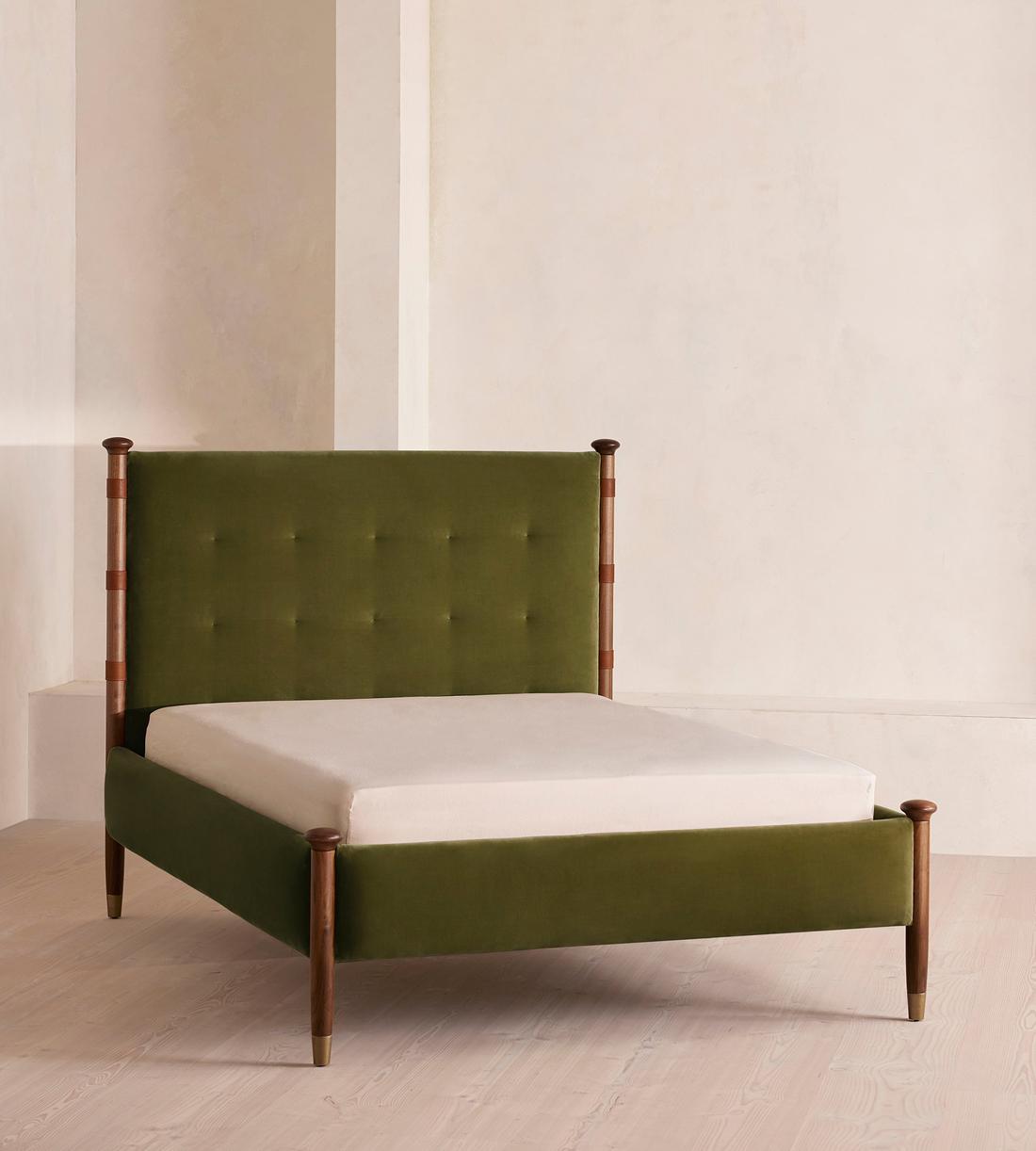 Paolo Bed - Queen - Velvet - Olive - US - Listing - Image 1