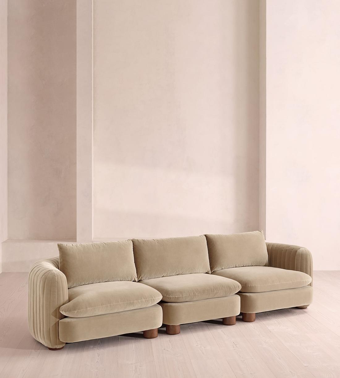 Vivienne Sectional Sofa - Four Seater - Velvet - Oyster - US - Listing - Image 2
