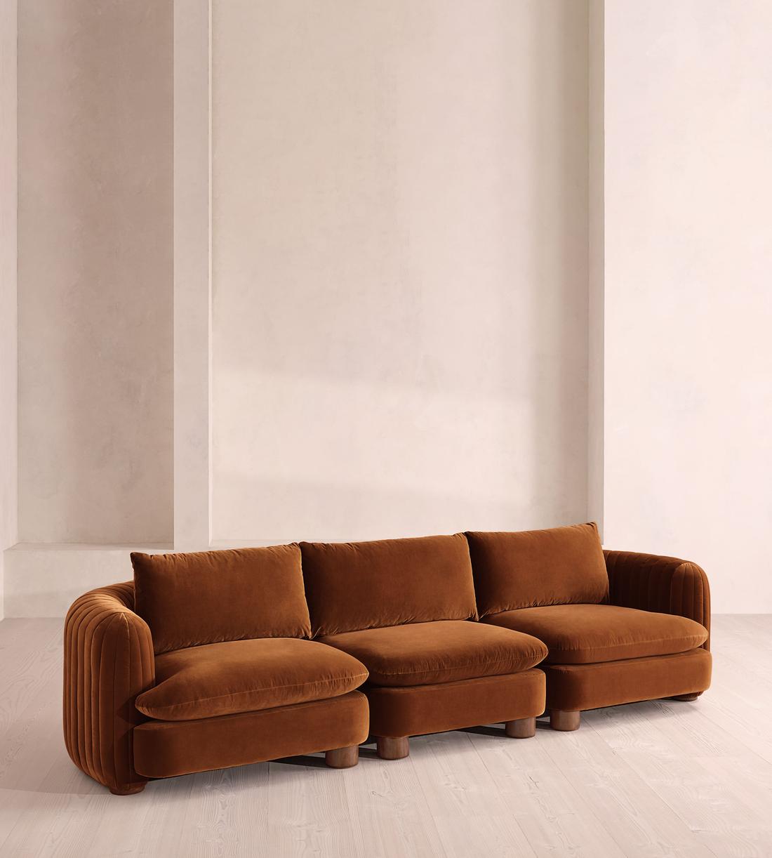 Vivienne Sectional Sofa - Four Seater - Velvet - Cinnamon - US - Listing - Image 2