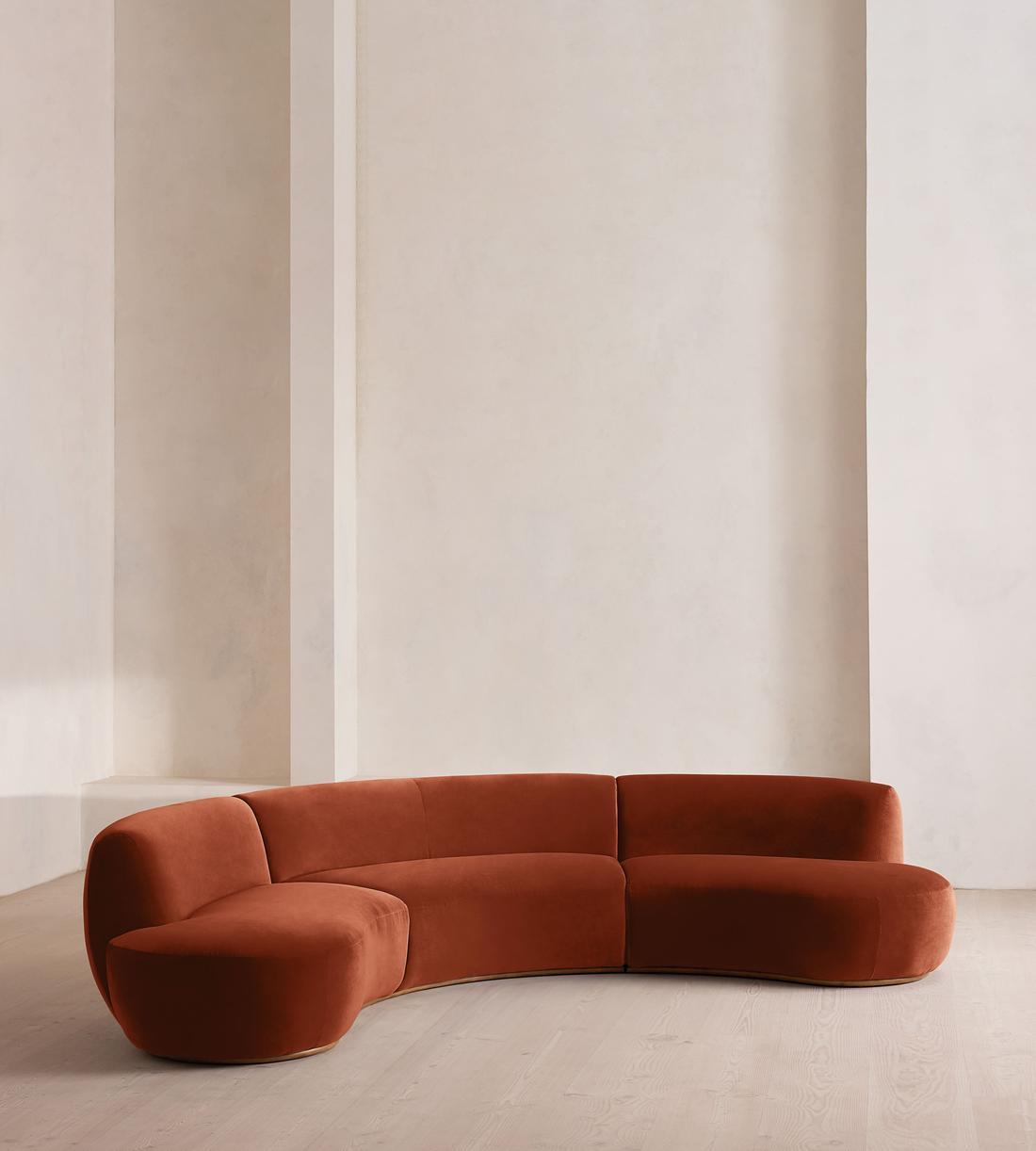 Aline Serpentine Sectional Sofa - Four Seater - Rust Velvet - US - Listing - Image 2