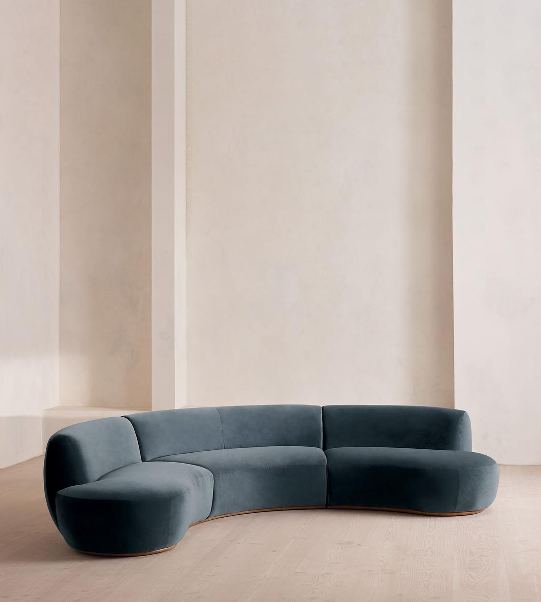 Aline Serpentine Modular Sofa - Four Seater - Grey Blue Velvet - UK - Listing - Image 4