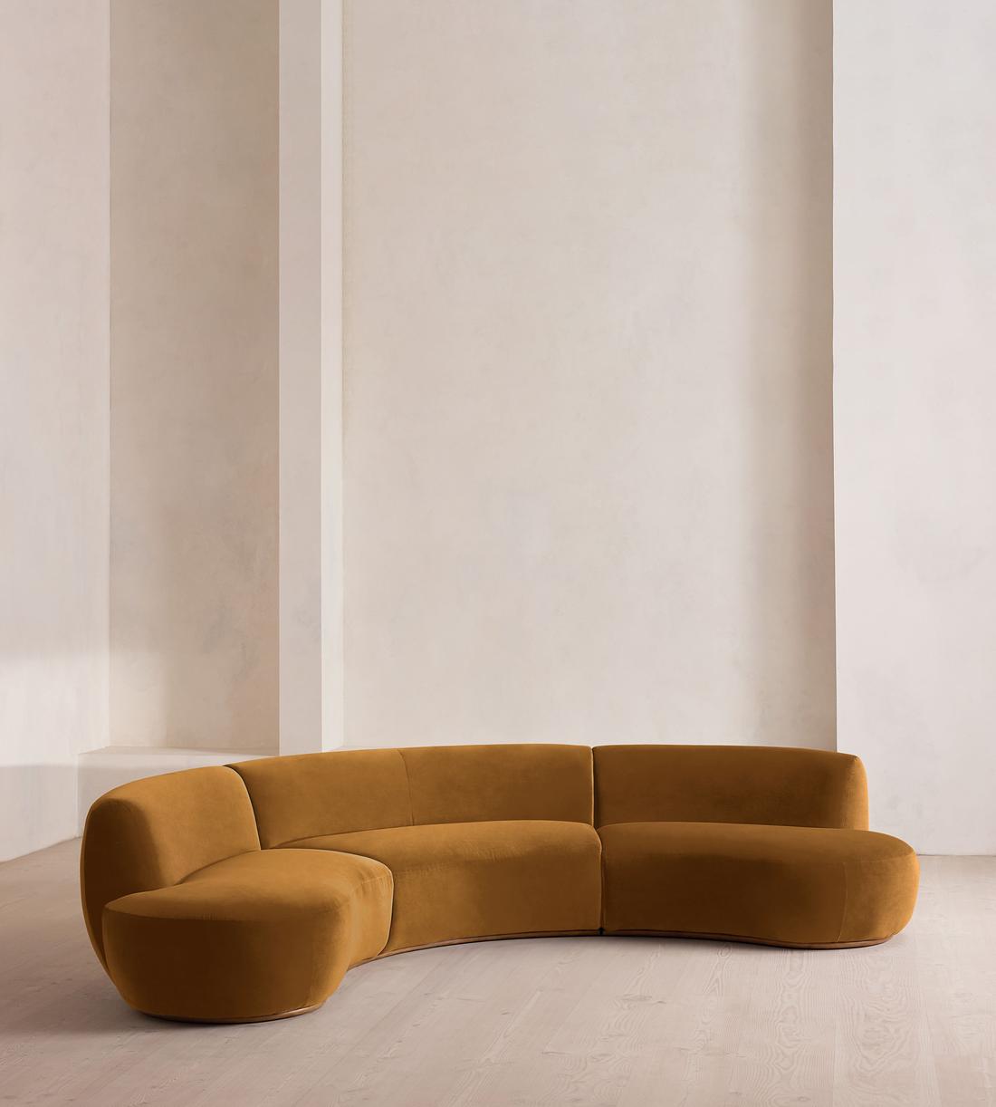 Aline Serpentine Sectional Sofa - Four Seater - Mustard Velvet - US - Listing - Image 2