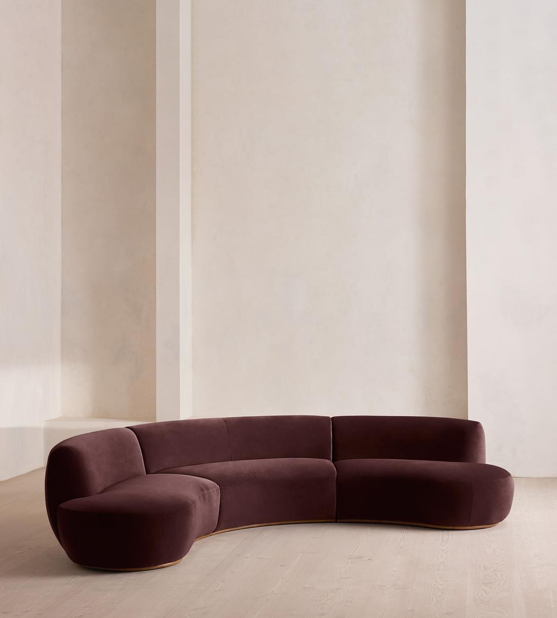 Aline Serpentine Sectional Sofa - Four Seater - Velvet - Aubergine - US - Listing - Image 2