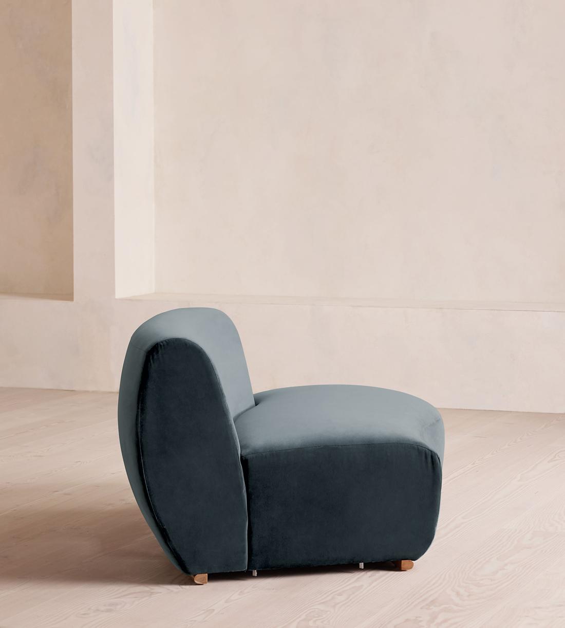Aline Serpentine Sectional Sofa - Left Section - Grey Blue Velvet - US - Image 6