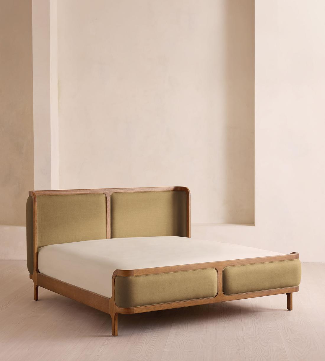 Belsa Bed - Light Oak - King - Linen - Wheat - Listing - Image 1