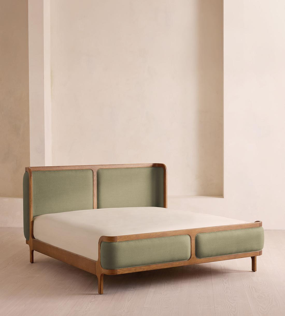 Belsa Bed - Light Oak - Queen - Linen - Sage - US - Listing - Image 1
