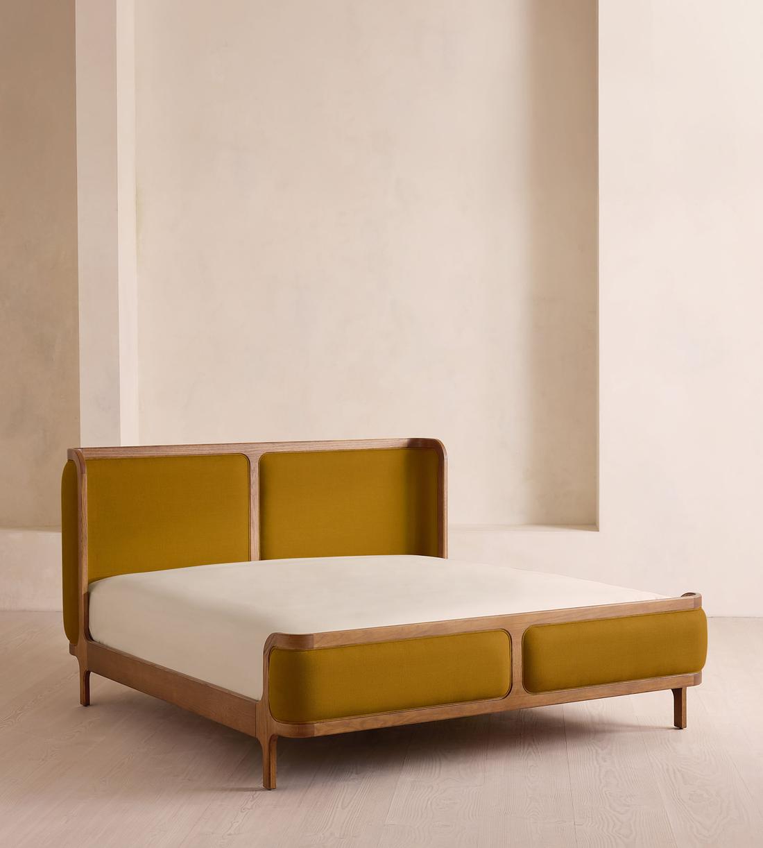 Belsa Bed - Light Wood - King - Linen - Turmeric - UK - Listing - Image 1
