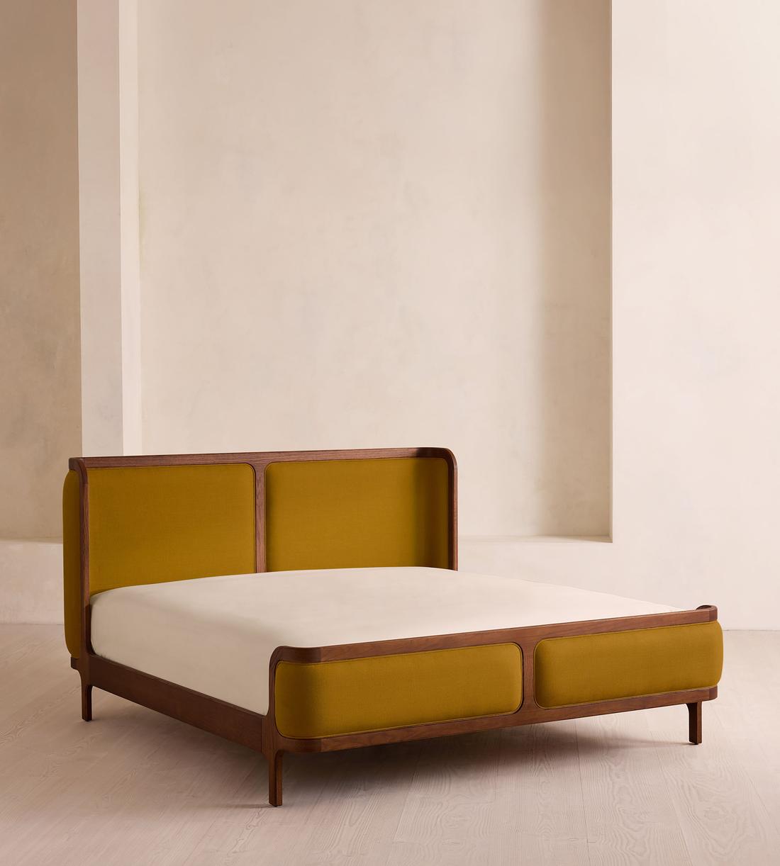 Belsa Bed - Double - Linen - Turmeric - UK - Listing - Image 1