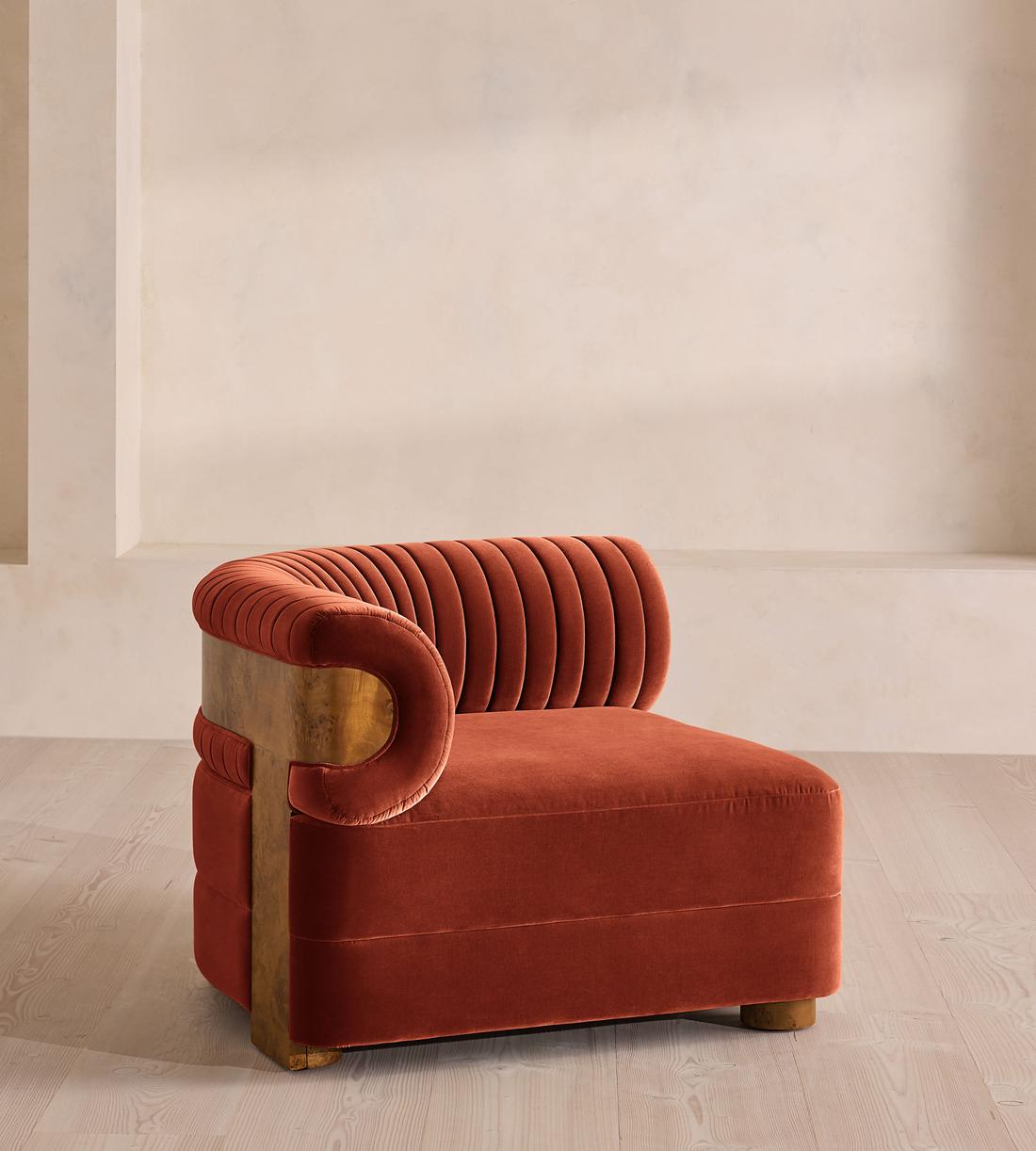 Caleb Modular Sofa - Left Arm Module - Velvet - Rust - Dark Burl - UK - Image 2