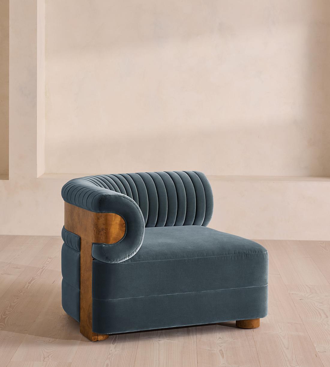 Caleb Modular Sofa - Corner Module - Velvet - Grey Blue - Dark Burl - UK - Image 2