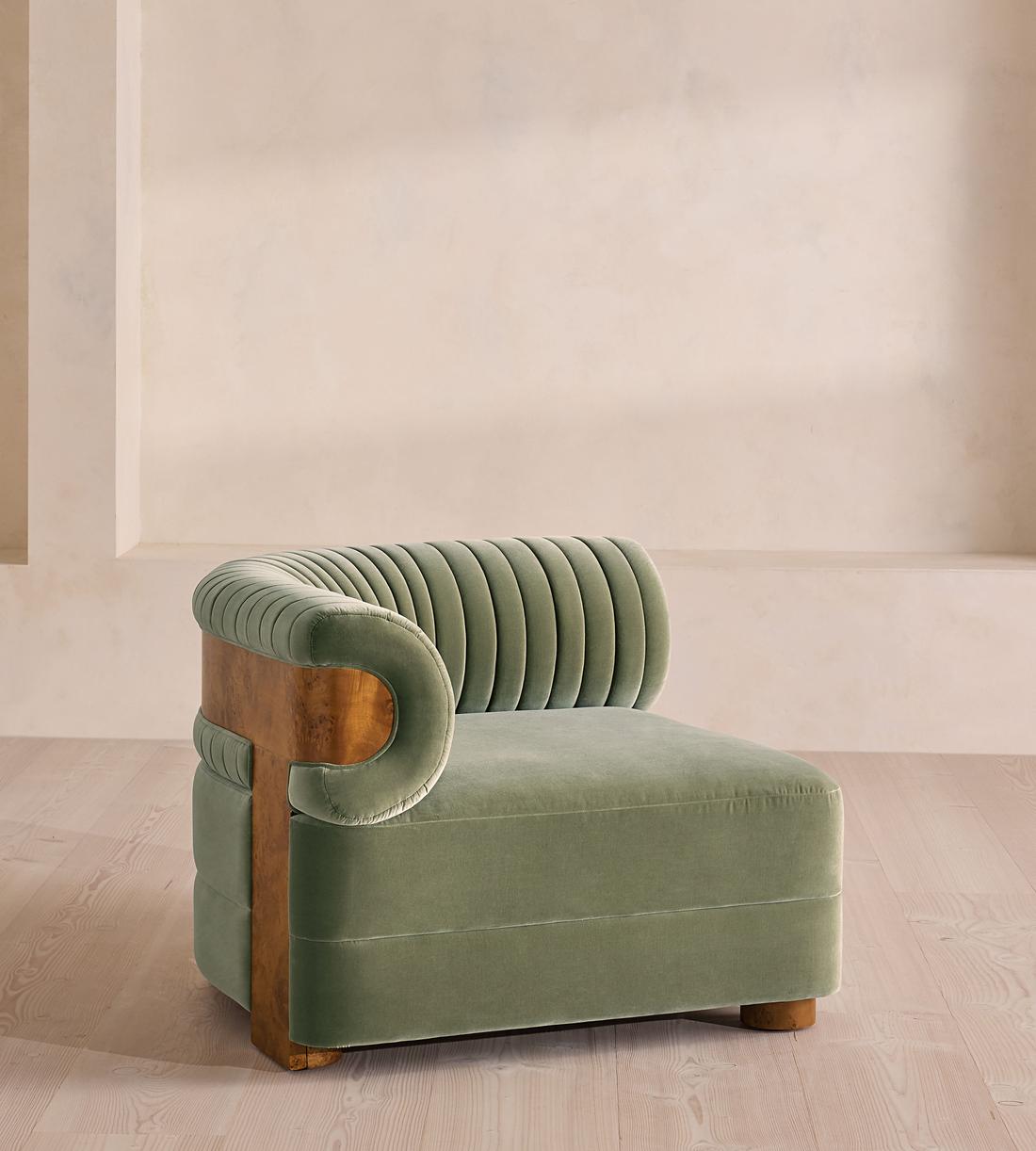 Caleb Sectional Sofa - Left Arm Module - Velvet - Seafoam - Dark Burl - US - Image 2