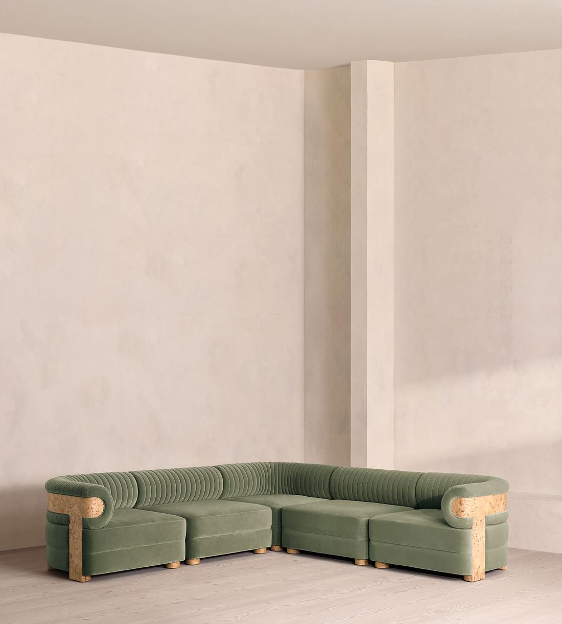 Caleb Modular Sofa - Corner Sofa - Velvet - Seafoam - Blonde Burl - UK - Listing - Image 1