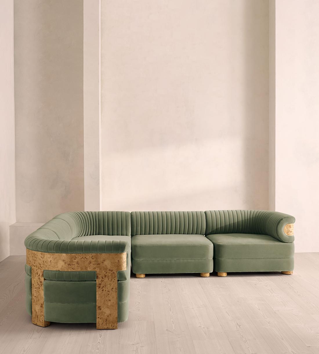 Caleb Sectional Sofa - Corner Sofa - Velvet - Seafoam - Blonde Burl - US - Listing - Image 2