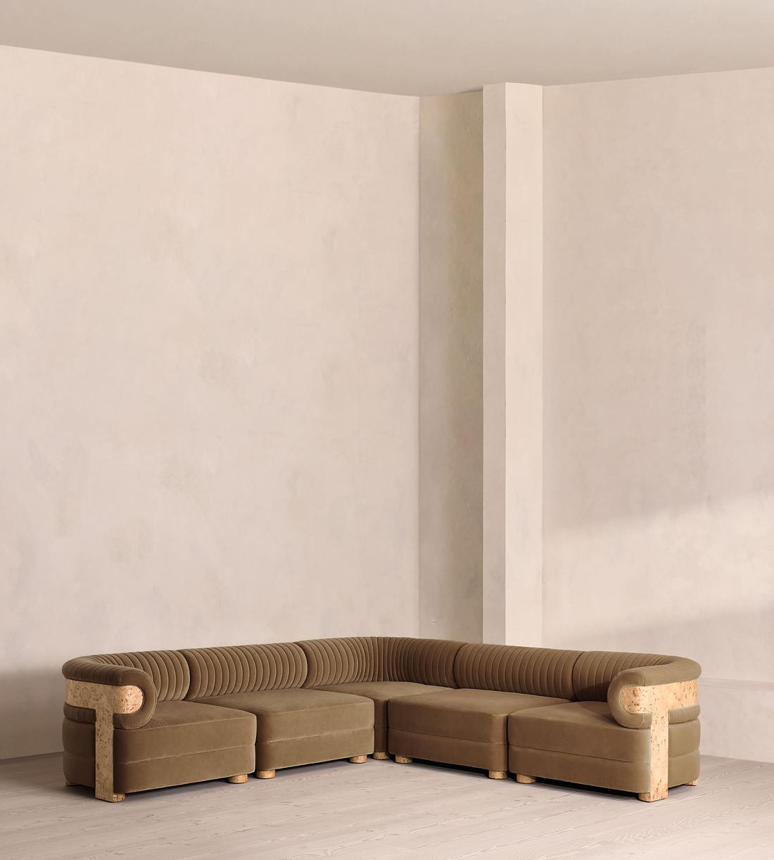 Caleb Modular Sofa - Corner Sofa - Velvet - Truffle - Blonde Burl - UK - Listing - Image 1