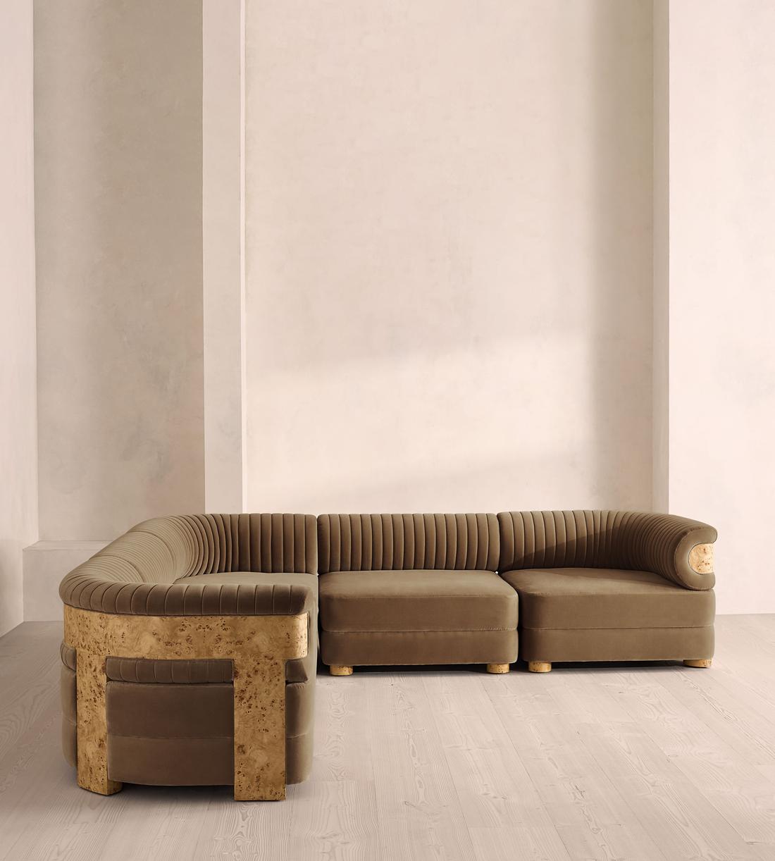 Caleb Modular Sofa - Corner Sofa - Velvet - Truffle - Blonde Burl - UK - Listing - Image 2