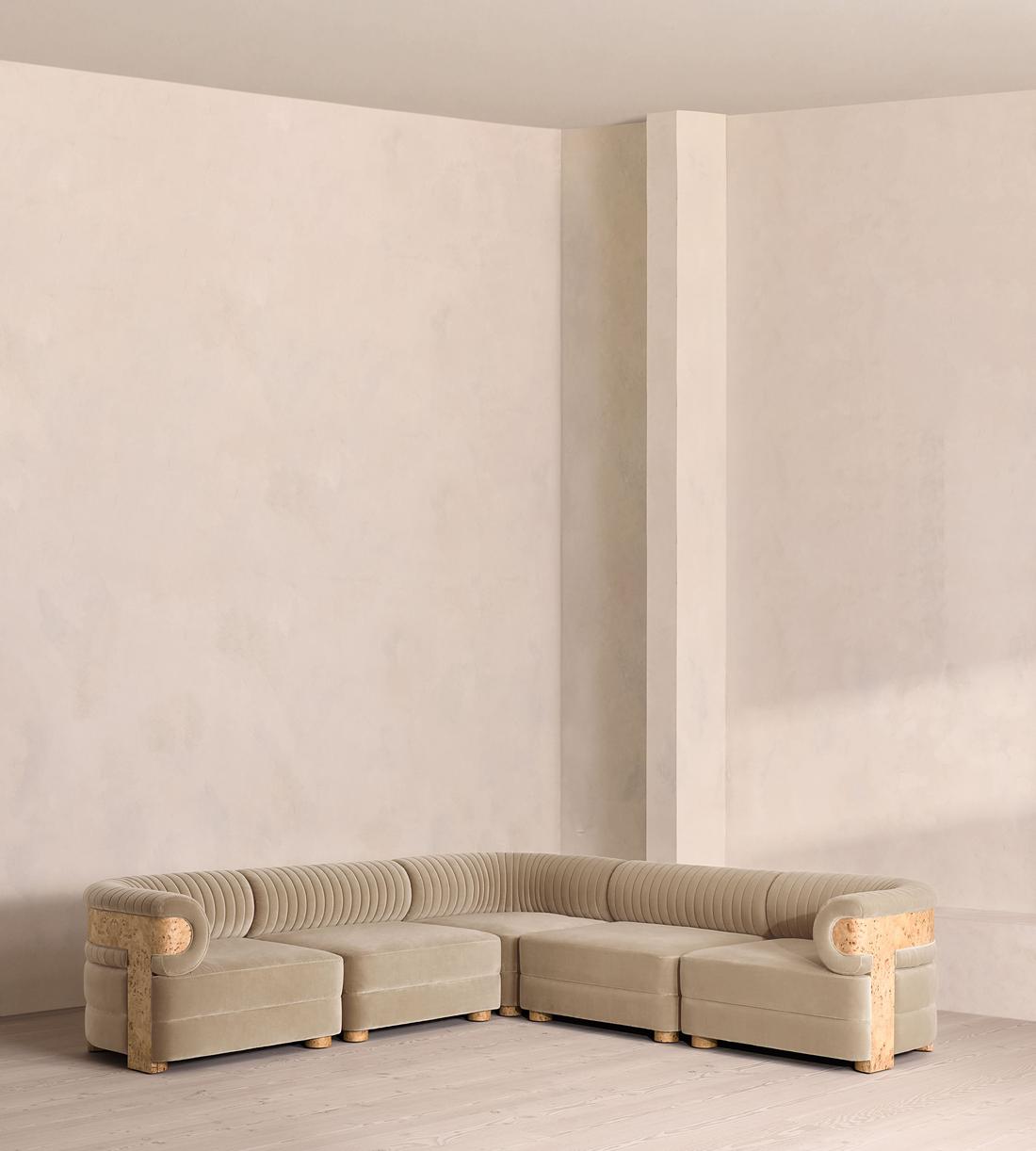 Caleb Modular Sofa - Corner Sofa - Velvet - Oyster - Blonde Burl - UK - Listing - Image 1