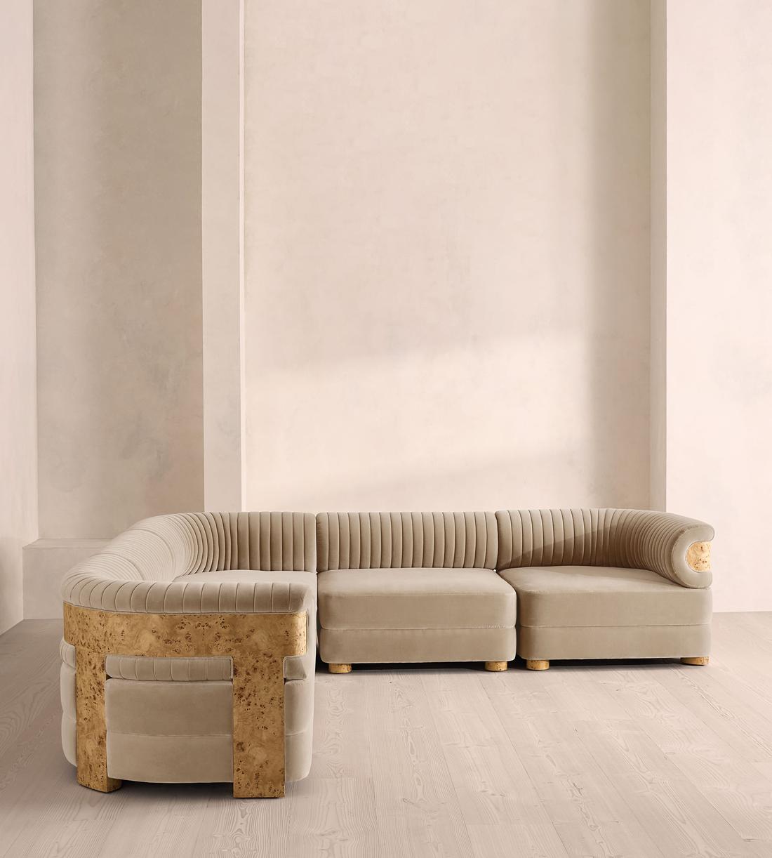 Caleb Modular Sofa - Corner Sofa - Velvet - Oyster - Blonde Burl - UK - Listing - Image 2