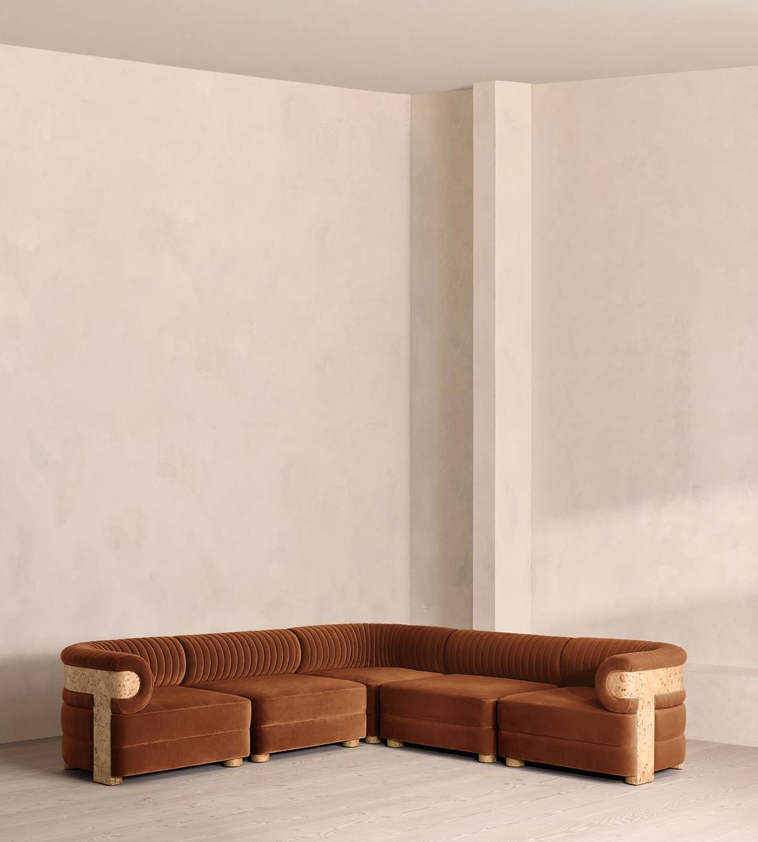 Caleb Sectional Sofa - Corner Sofa - Velvet - Cinnamon - Blonde Burl - US - Listing - Image 1
