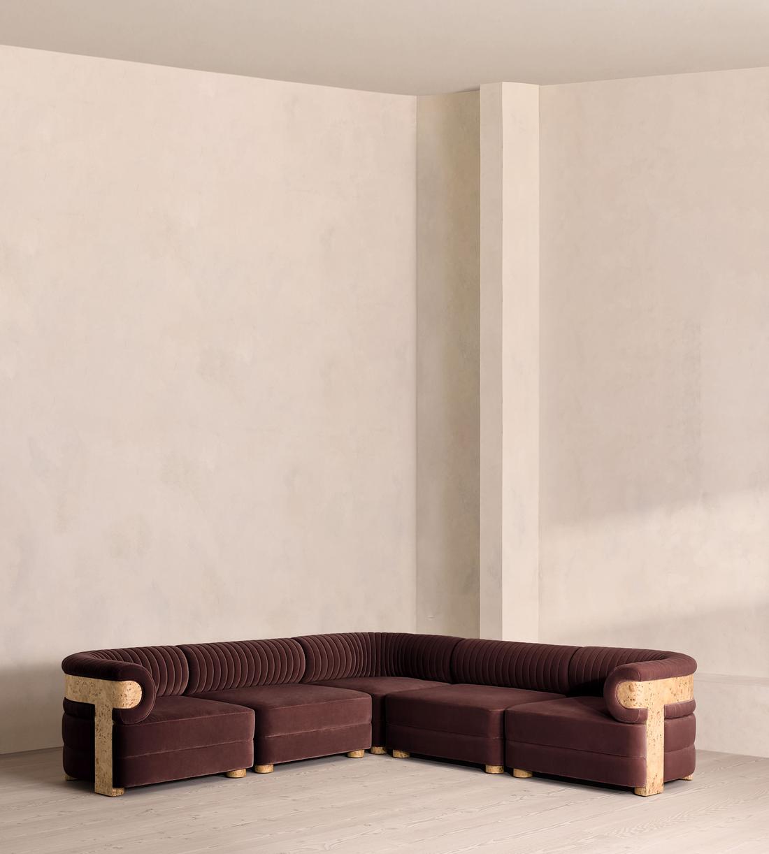 Caleb Sectional Sofa - Corner Sofa - Velvet - Aubergine - Blonde Burl - US - Listing - Image 1