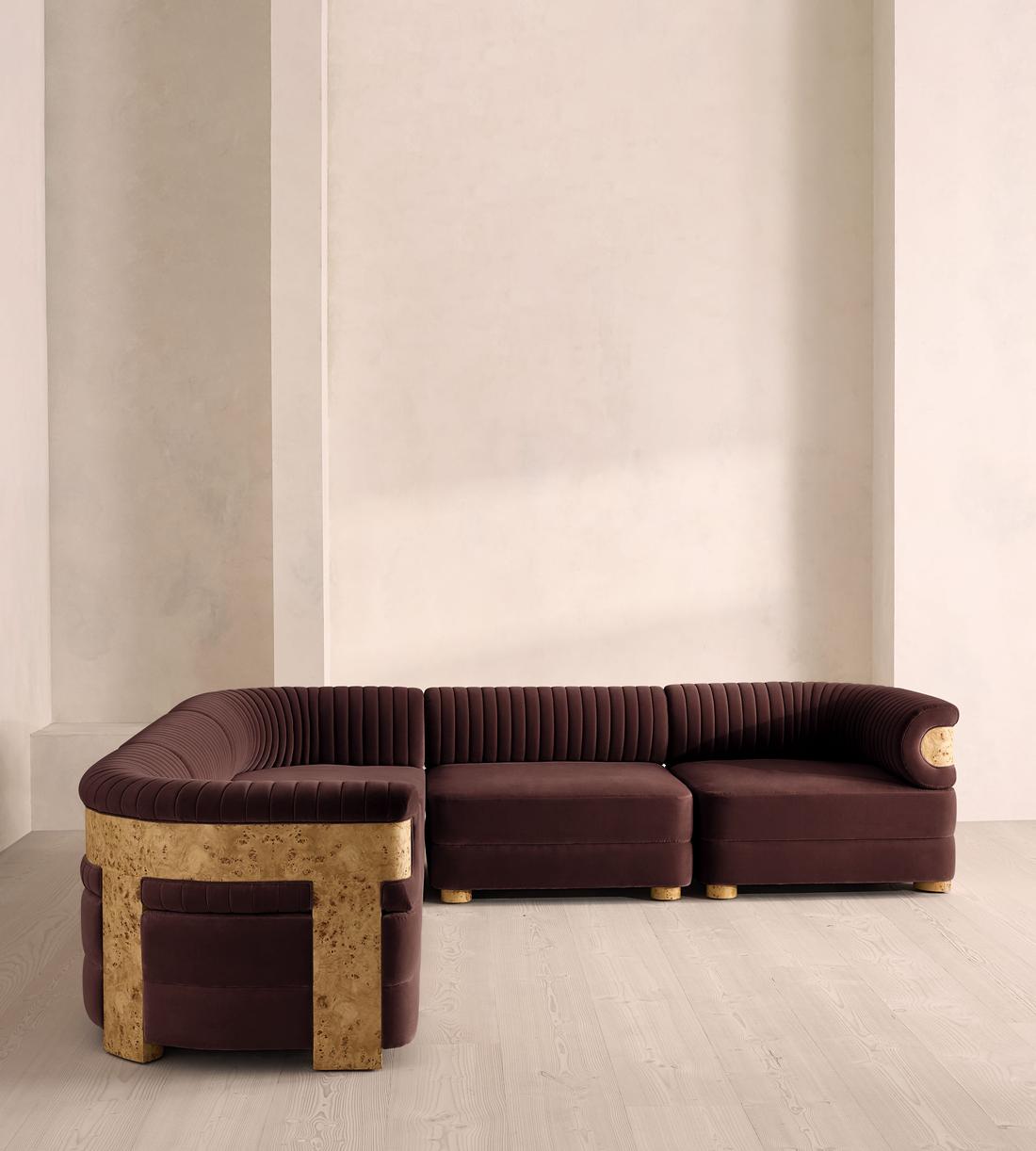 Caleb Sectional Sofa - Corner Sofa - Velvet - Aubergine - Blonde Burl - US - Listing - Image 2