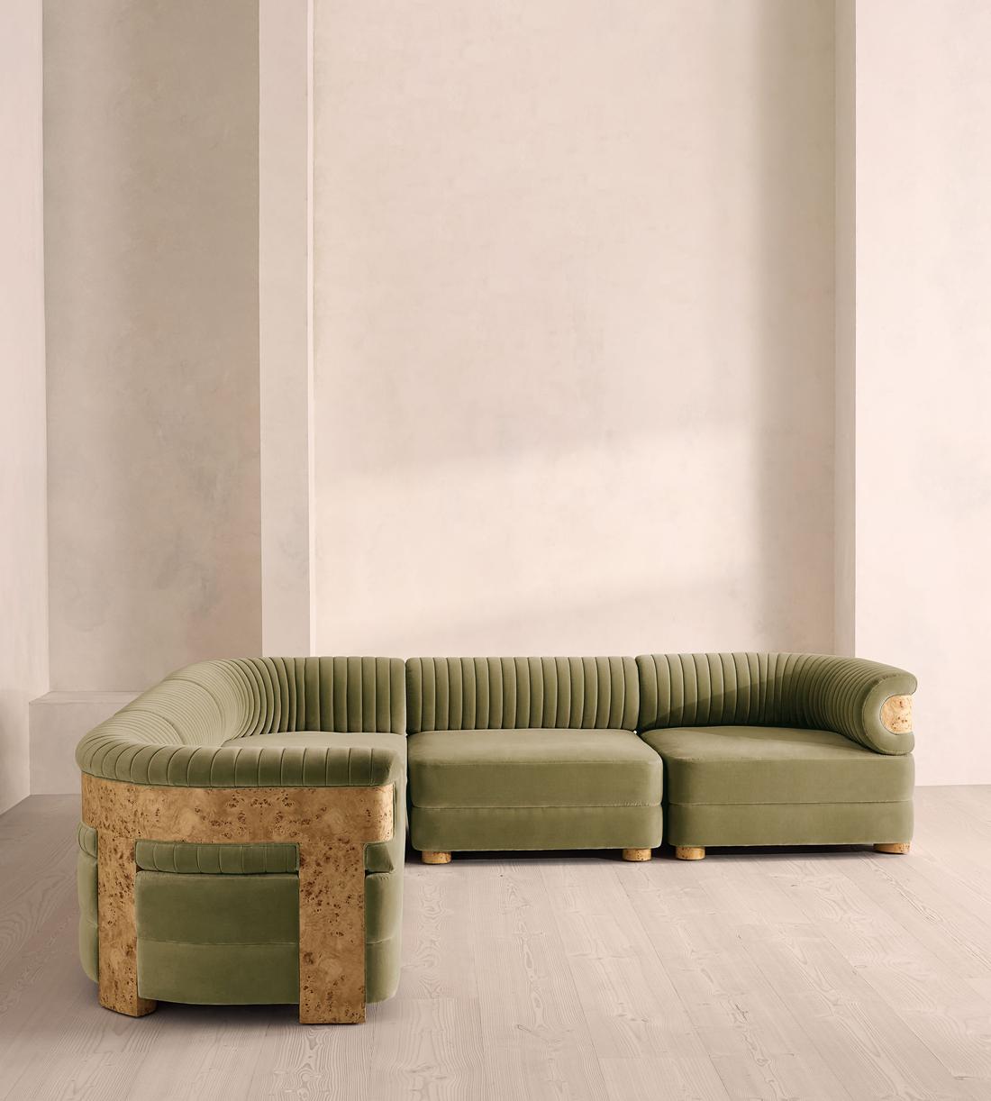 Caleb Modular Corner Sofa - Velvet - Lichen - Blonde Burl - UK - Listing - Image 3