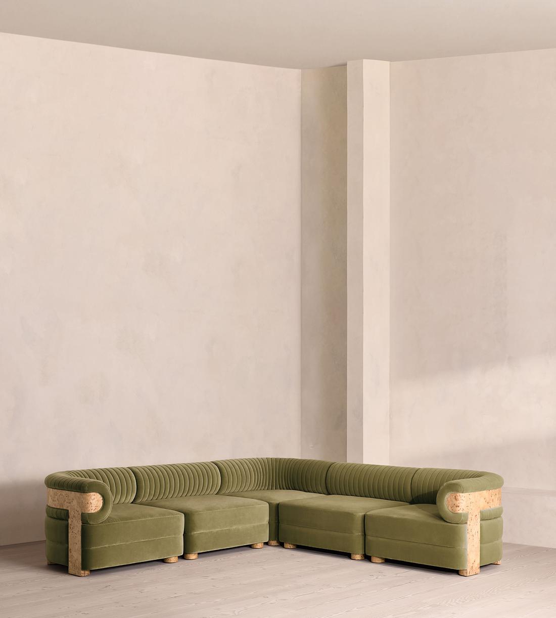Caleb Sectional Sofa - Corner Sofa - Velvet - Lichen - Blonde Burl - US - Listing - Image 2