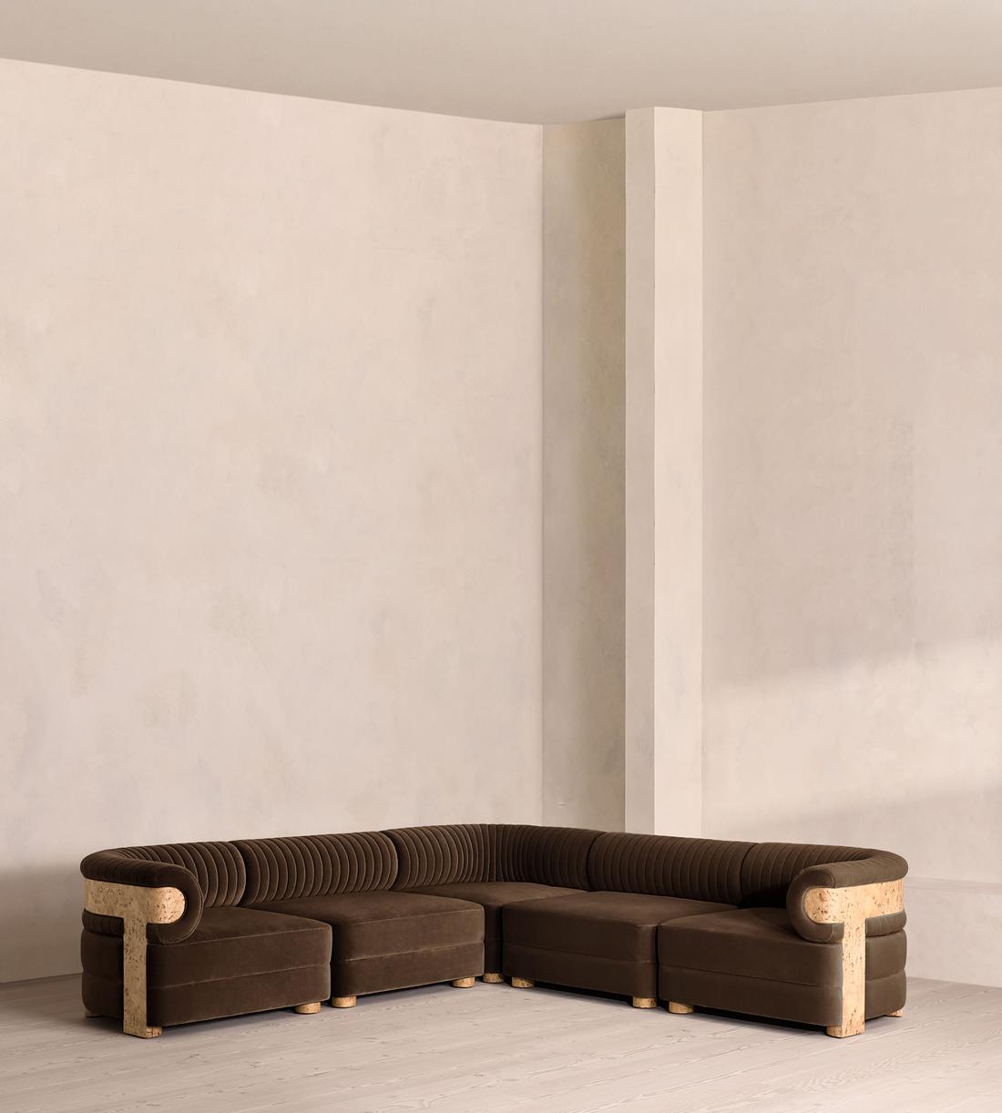 Caleb Modular Corner Sofa - Velvet - Chocolate - Blonde Burl - UK - Listing - Image 1