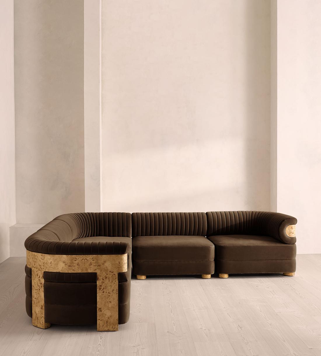 Caleb Modular Corner Sofa - Velvet - Chocolate - Blonde Burl - UK - Listing - Image 2