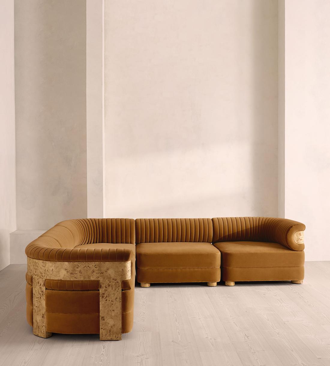 Caleb Sectional Sofa - Corner Sofa - Velvet - Mustard - Blonde Burl - US - Listing - Image 2