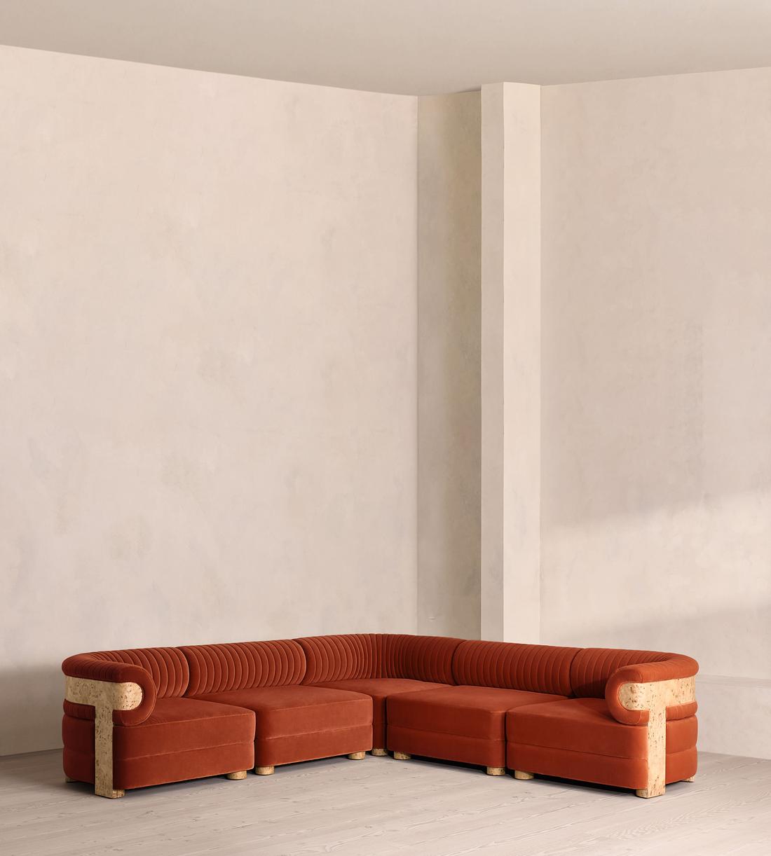 Caleb Modular Corner Sofa - Velvet - Rust - Blonde Burl - UK - Listing - Image 1