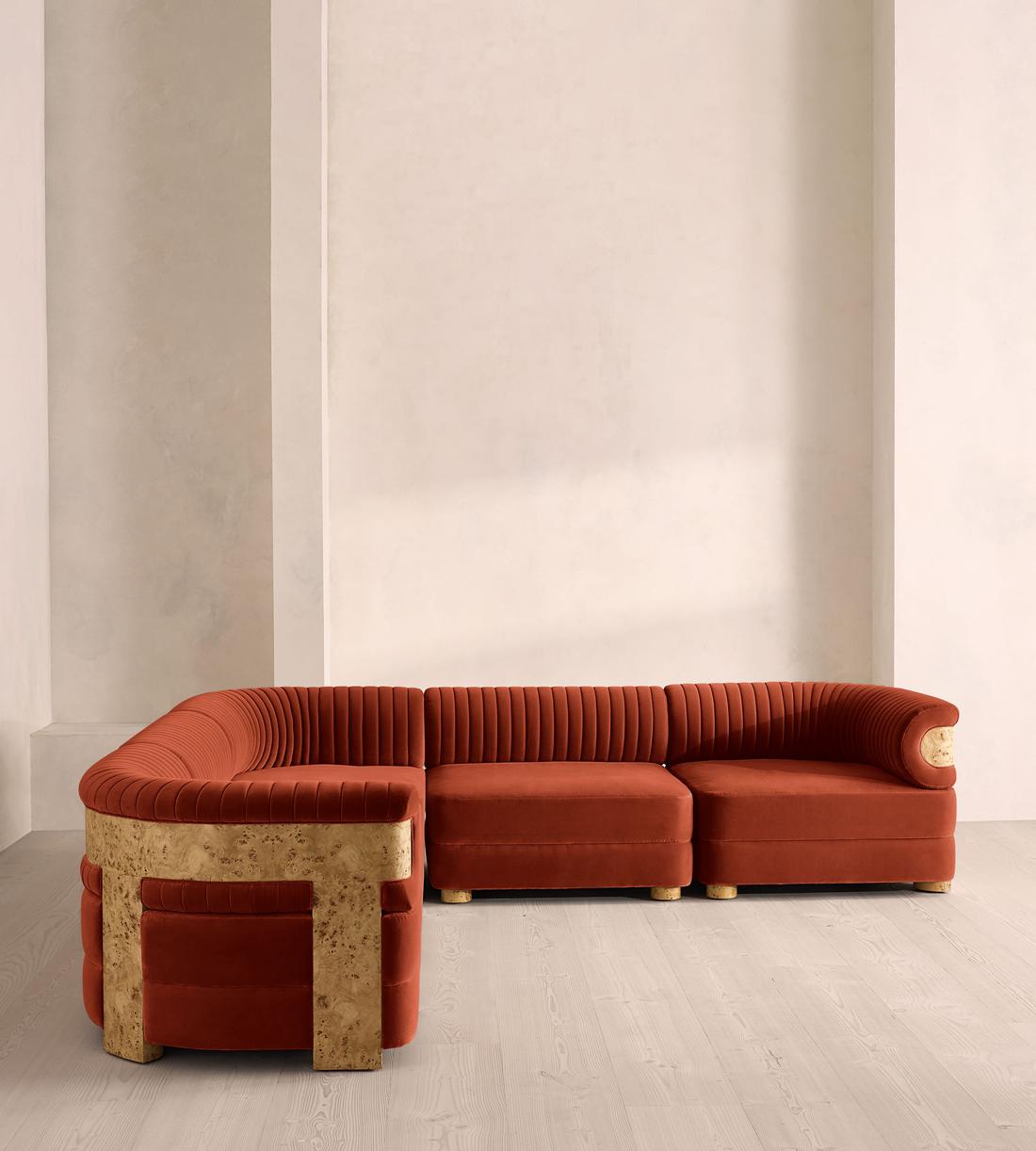 Caleb Modular Corner Sofa - Velvet - Rust - Blonde Burl - UK - Listing - Image 2
