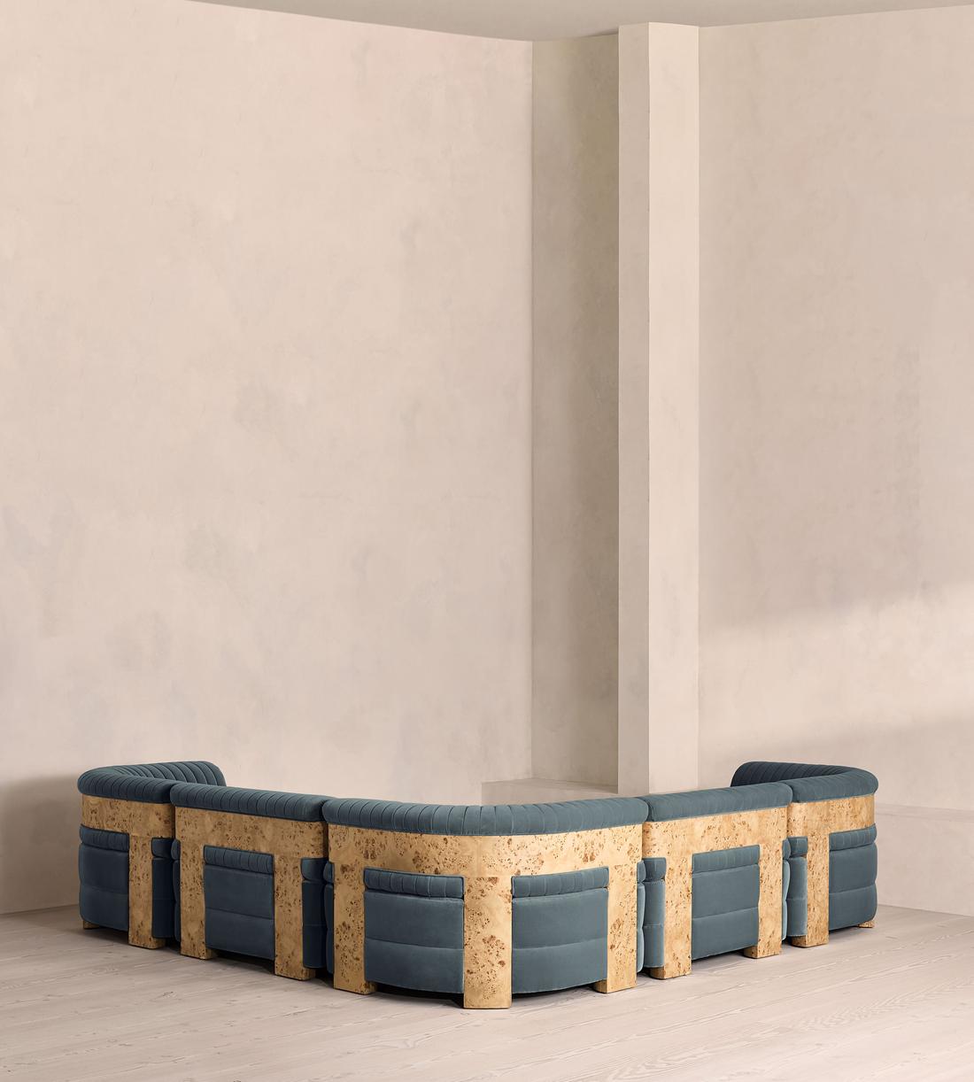 Caleb Sectional Sofa - Corner Sofa - Velvet - Grey Blue - Blonde Burl - US - Images - Image 3