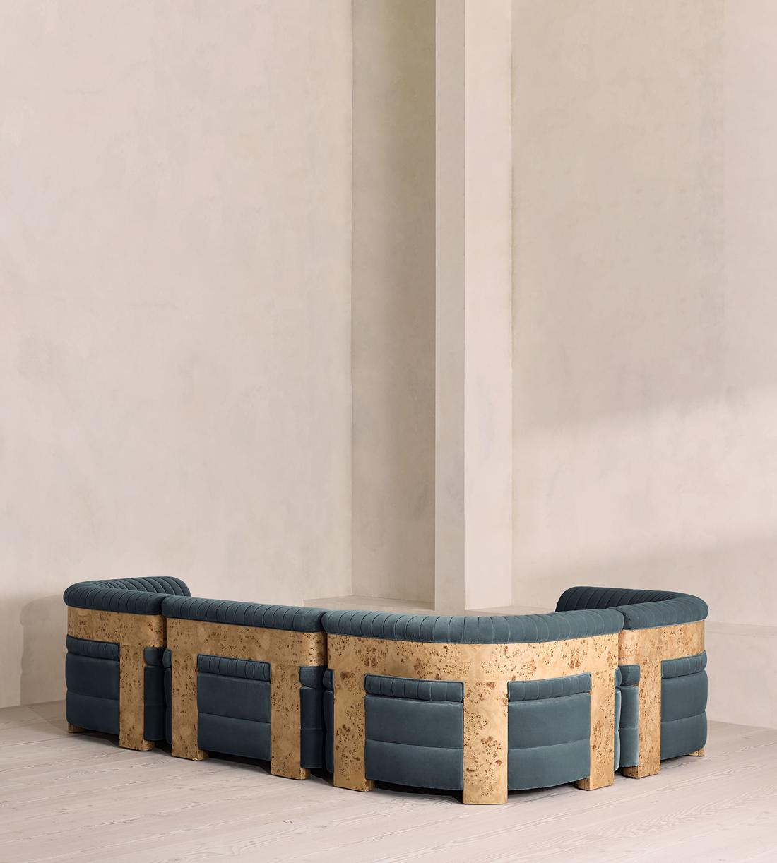 Caleb Modular L-Shape Sofa - Velvet - Grey Blue - Blonde Burl - UK - Images - Image 3