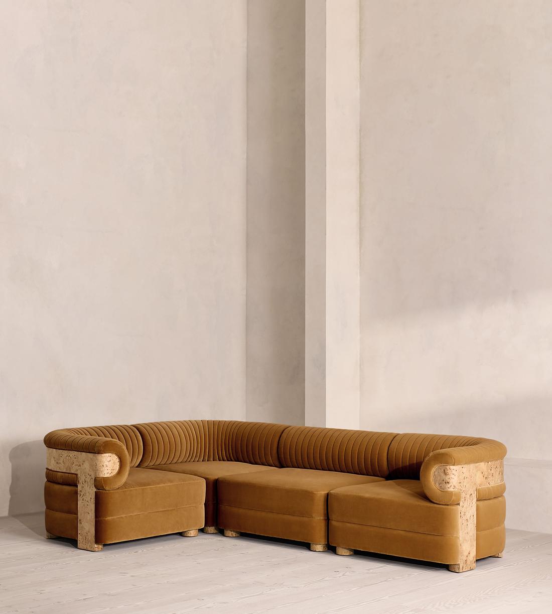 Caleb Modular L-Shape Sofa - Velvet - Mustard - Blonde Burl - UK - Listing - Image 1