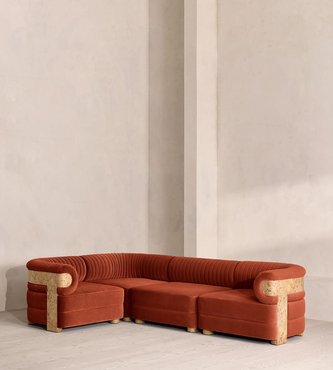 Caleb Modular L-Shape Sofa - Velvet - Rust - Blonde Burl - UK - Listing - Image 1