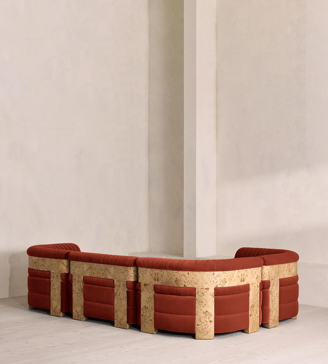 Caleb Sectional Sofa - L-Shape Sofa - Velvet - Rust - Blonde Burl - US - Images - Image 3